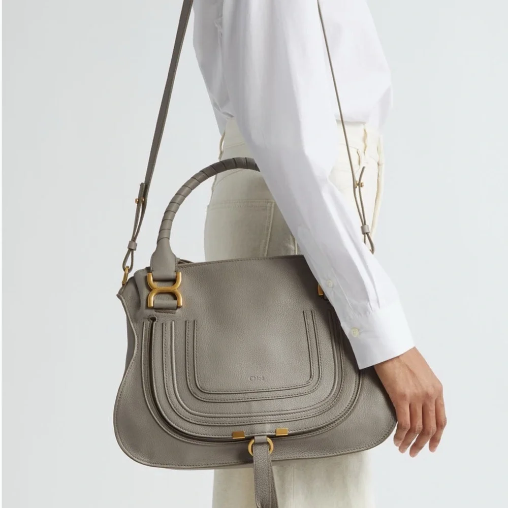 NWOT Designer Chloe Macie Medium Cashmere Gray Leather Handbag - Picture 3 of 16